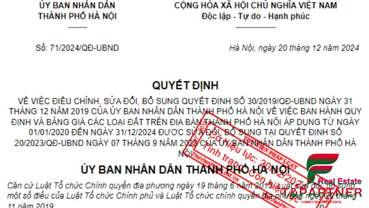 Phân tích quyết định 71/2024: Bảng giá đất hà nội chính thức áp dụng đến hết 2025